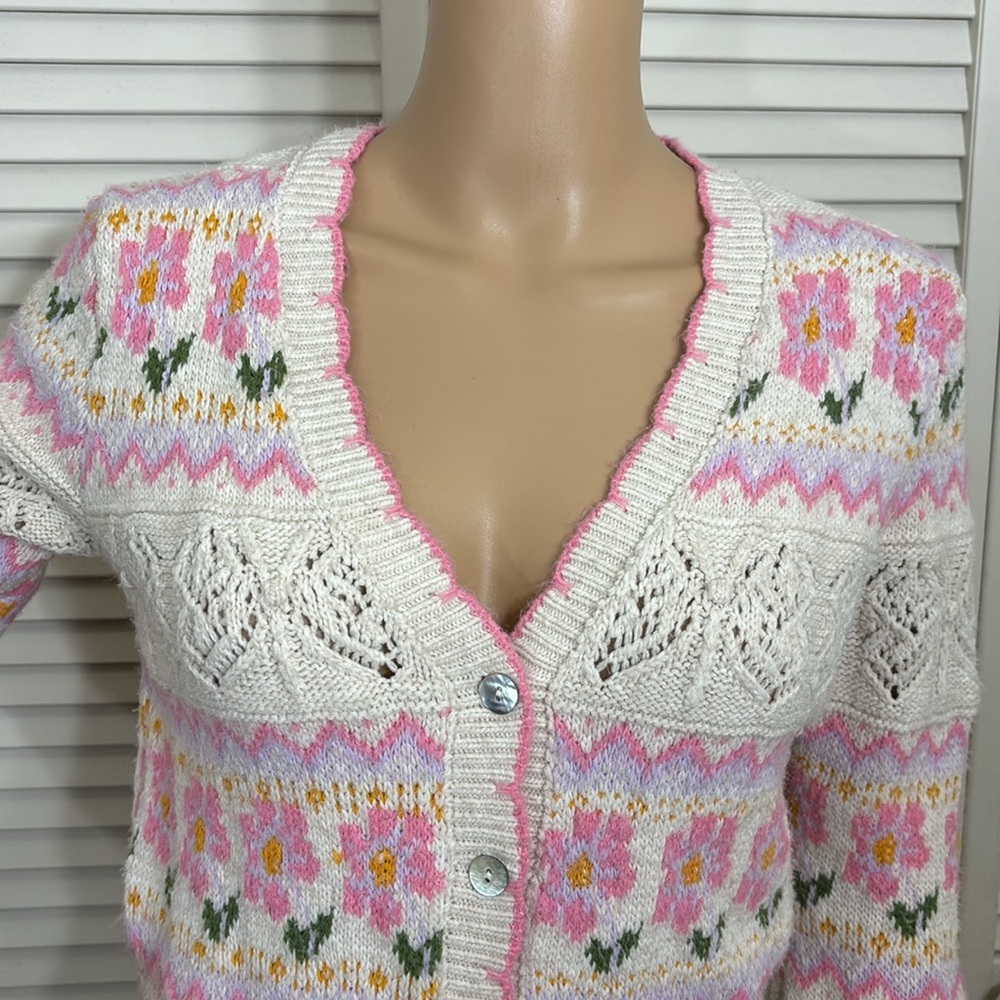 Zara Blogger Fave Floral Jacquard Knit Cropped Cardigan Small - Picture 6 of 14